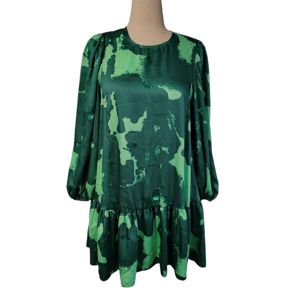 Alexis mini dress green abstract size medium‎ long sleeve lightweight bright